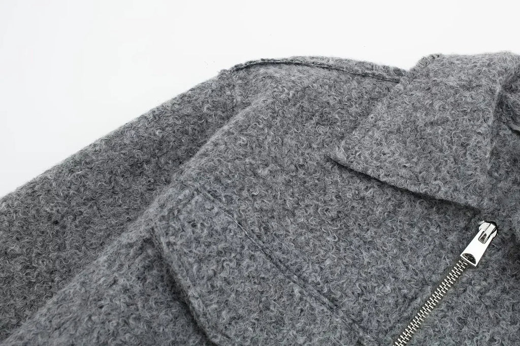 Knit Fashion Warm Jackets Coat Women's Zipper Pocket Solid Lapel Loose Commute Stitch Sweatshirt Female Autumn Jackets New