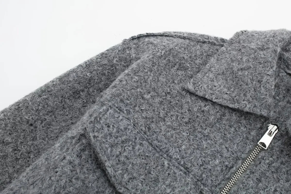 Knit Fashion Warm Jackets Coat Women's Zipper Pocket Solid Lapel Loose Commute Stitch Sweatshirt Female Autumn Jackets New