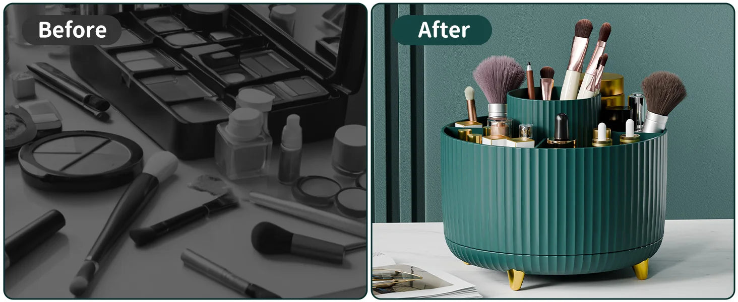 360° Rotate Makeup Brush Holder Organizer 5 Slot Multi-Purpose Desktop Storage Cup Holder Organizers Storage for Vanity Bathroom