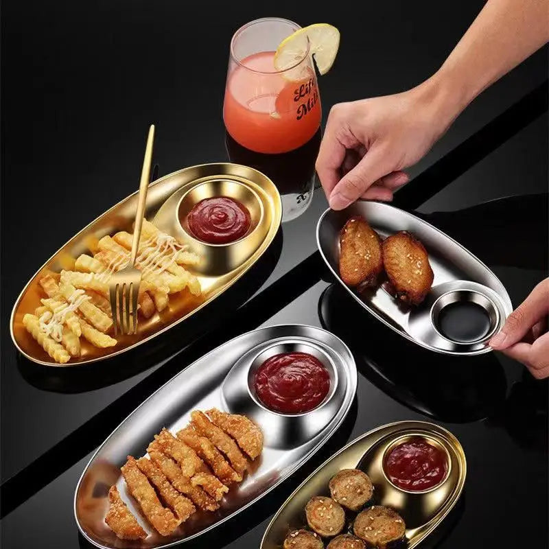 Stainless Steel Serving Tray Multi-purpose Snack Appetizer Dumpling Plate Household Kitchen Food Dish