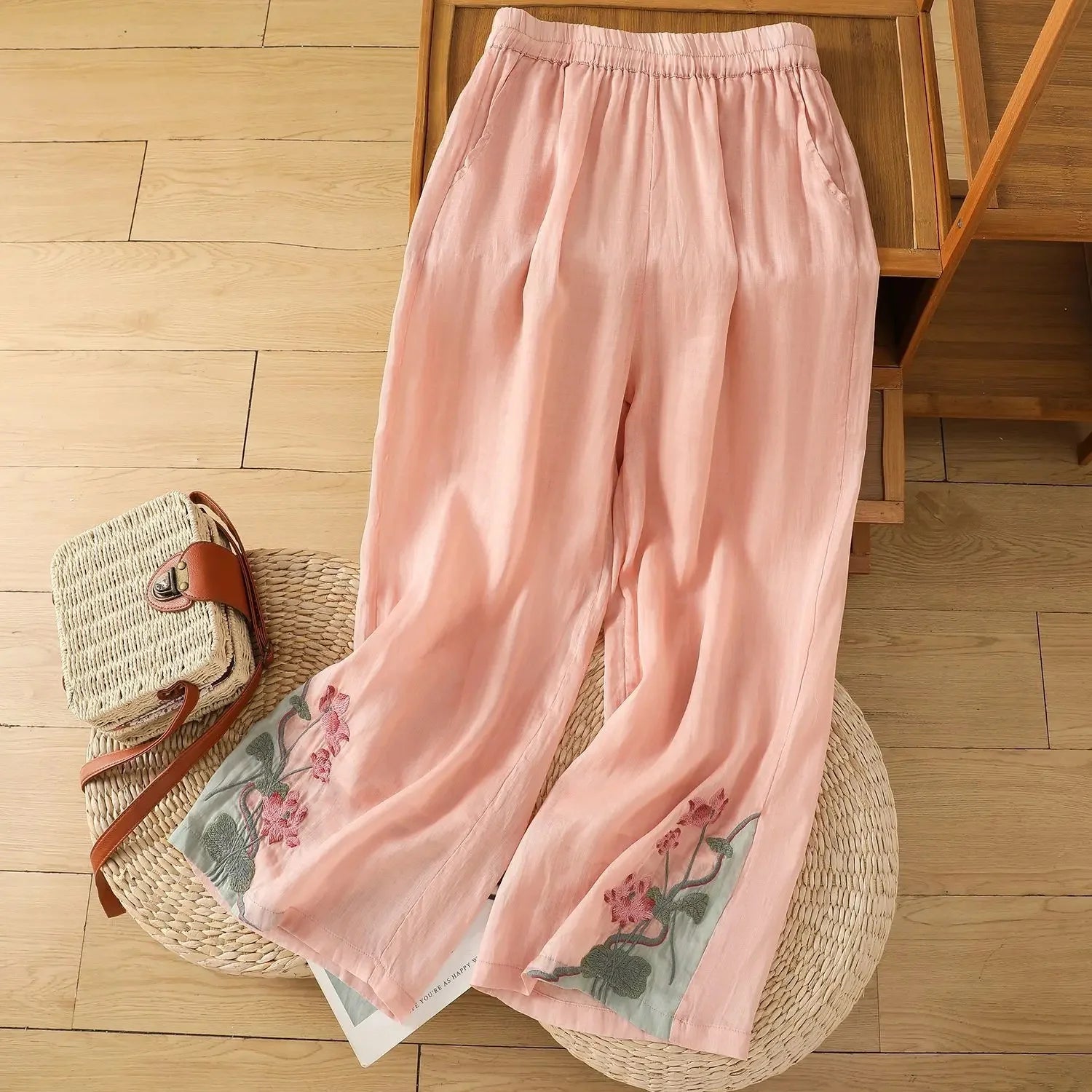Loose Cotton Linen Pants with Embroidery for Women Summer New Style Thin Slimming Casual Trousers Vintage Artistic Large Size
