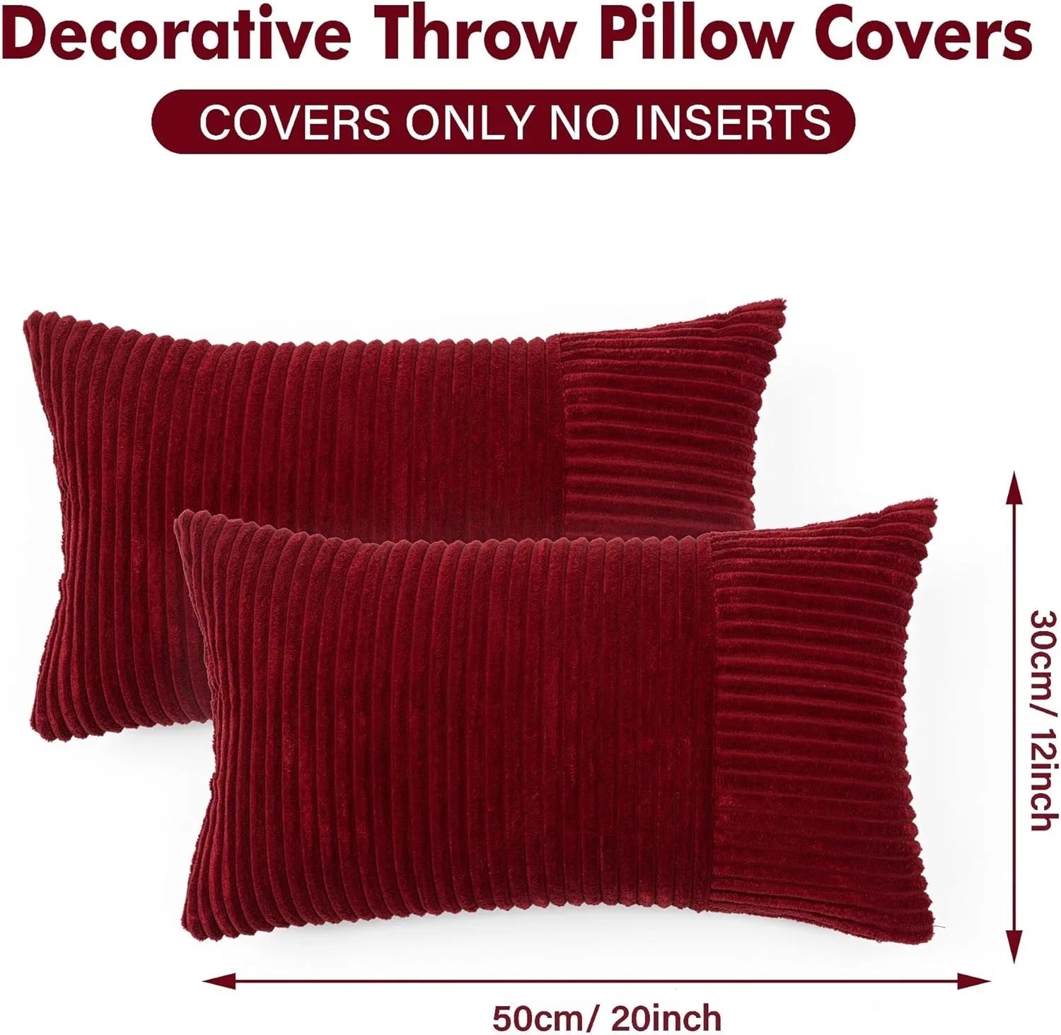 Red Cozy Striped Corduroy Pillow Covers Super 30x50CM Soft Square Throw Pillow Covers Case Cushion Covers for Sofa Couch Sofa
