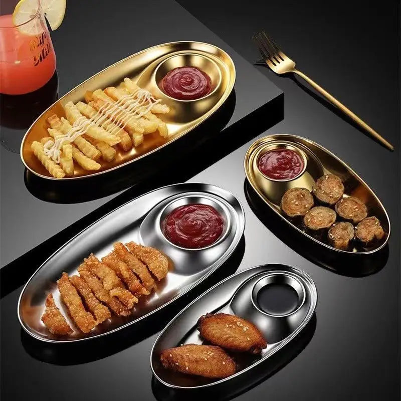 Stainless Steel Serving Tray Multi-purpose Snack Appetizer Dumpling Plate Household Kitchen Food Dish