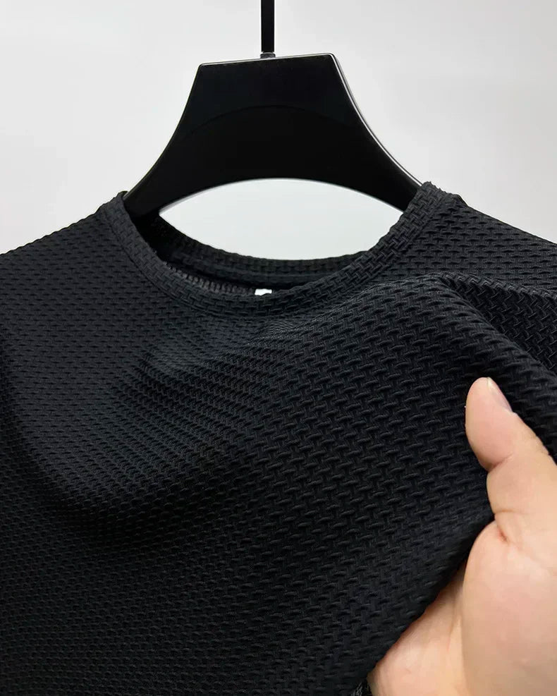 Summer Ice Silk High-End Solid Color High Quality Short Sleeve T Shirts Men's Breathable Fashion T-Shirt Male Brand Clothes 6XL