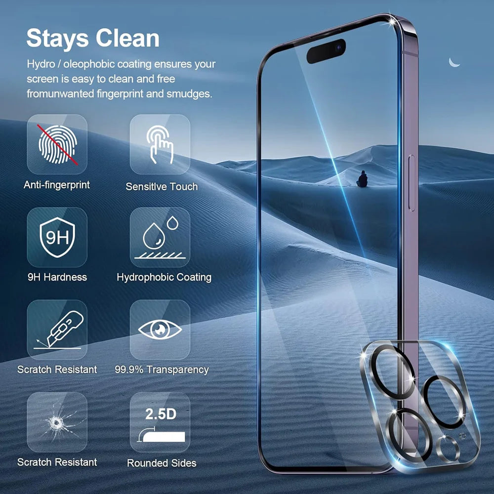 HD Screen Protection For iPhone 16 15 17 14 13 12 11 Pro Max Tempered Glass iPhone15 Pro Camera Lens Film iPhone16 Plus 13 Mini