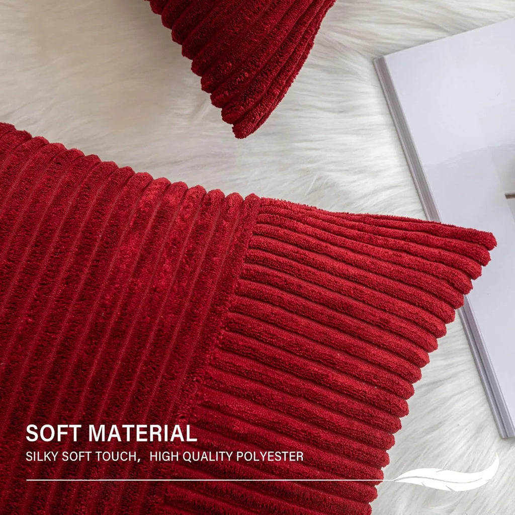 Red Cozy Striped Corduroy Pillow Covers Super 30x50CM Soft Square Throw Pillow Covers Case Cushion Covers for Sofa Couch Sofa