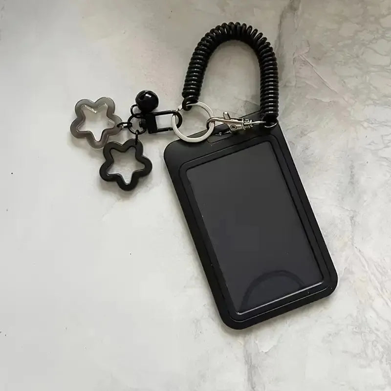 colorful star-shaped retractable plastic ID card holder with keychain. Cute and practical, suitable for bus cards, campus ID,