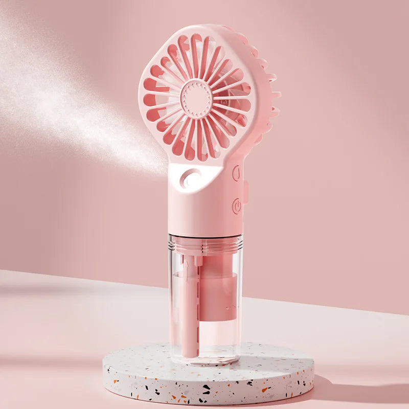 Water Mist Fan Portable Humidifier Small Handheld Spray Fan 4-speed Wind, Strong Wind Force Outdoor Travel Water Spray Fan