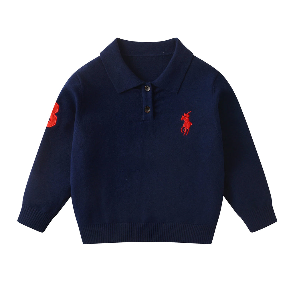 Kids Collared Sweatshirt - Soft Cotton Boy Clothes Gift Long Sleeve Pullover Sweater for Boys  (Autumn and Winter Style)