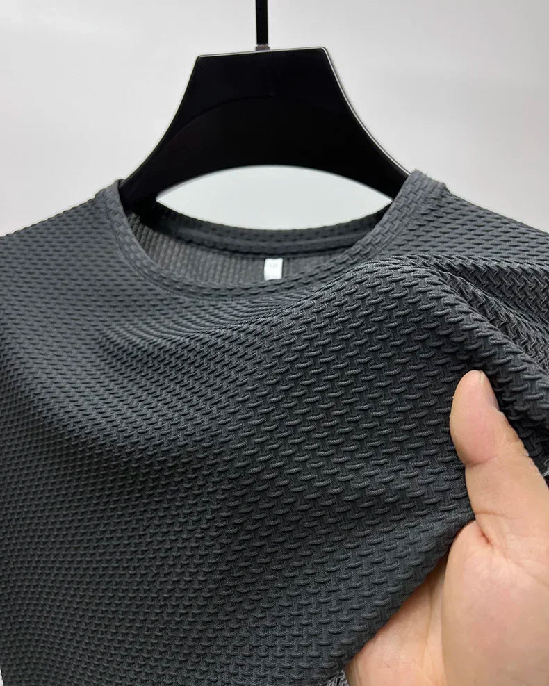 Summer Ice Silk High-End Solid Color High Quality Short Sleeve T Shirts Men's Breathable Fashion T-Shirt Male Brand Clothes 6XL