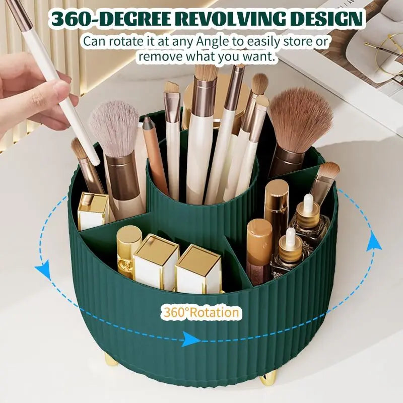 360° Rotate Makeup Brush Holder Organizer 5 Slot Multi-Purpose Desktop Storage Cup Holder Organizers Storage for Vanity Bathroom