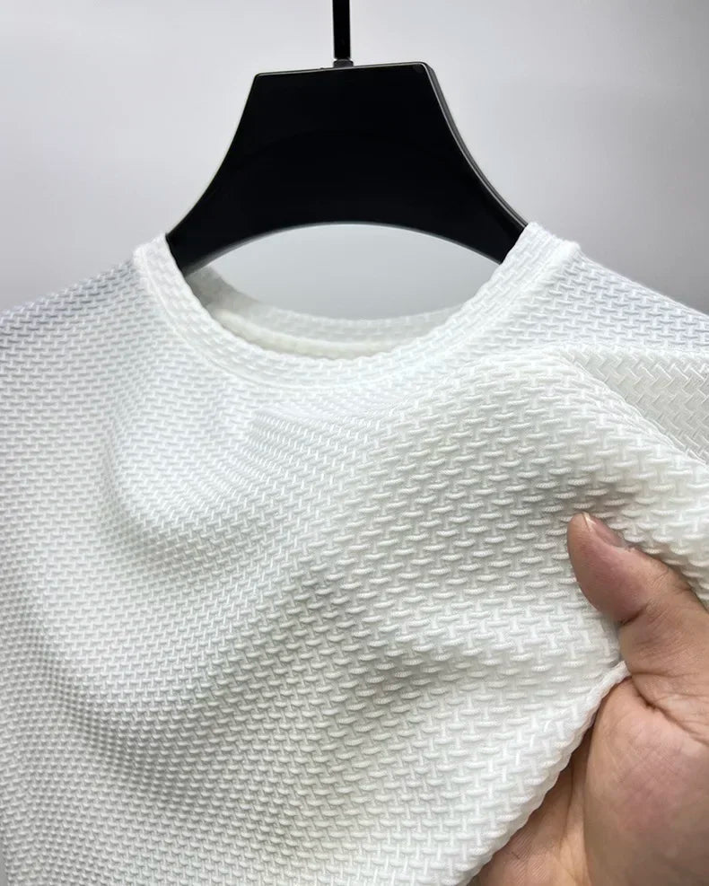 Summer Ice Silk High-End Solid Color High Quality Short Sleeve T Shirts Men's Breathable Fashion T-Shirt Male Brand Clothes 6XL