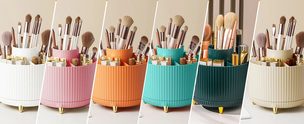 360° Rotate Makeup Brush Holder Organizer 5 Slot Multi-Purpose Desktop Storage Cup Holder Organizers Storage for Vanity Bathroom