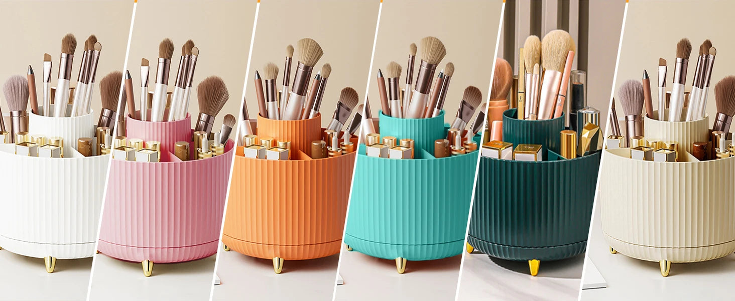 360° Rotate Makeup Brush Holder Organizer 5 Slot Multi-Purpose Desktop Storage Cup Holder Organizers Storage for Vanity Bathroom