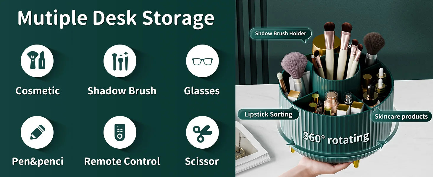 360° Rotate Makeup Brush Holder Organizer 5 Slot Multi-Purpose Desktop Storage Cup Holder Organizers Storage for Vanity Bathroom