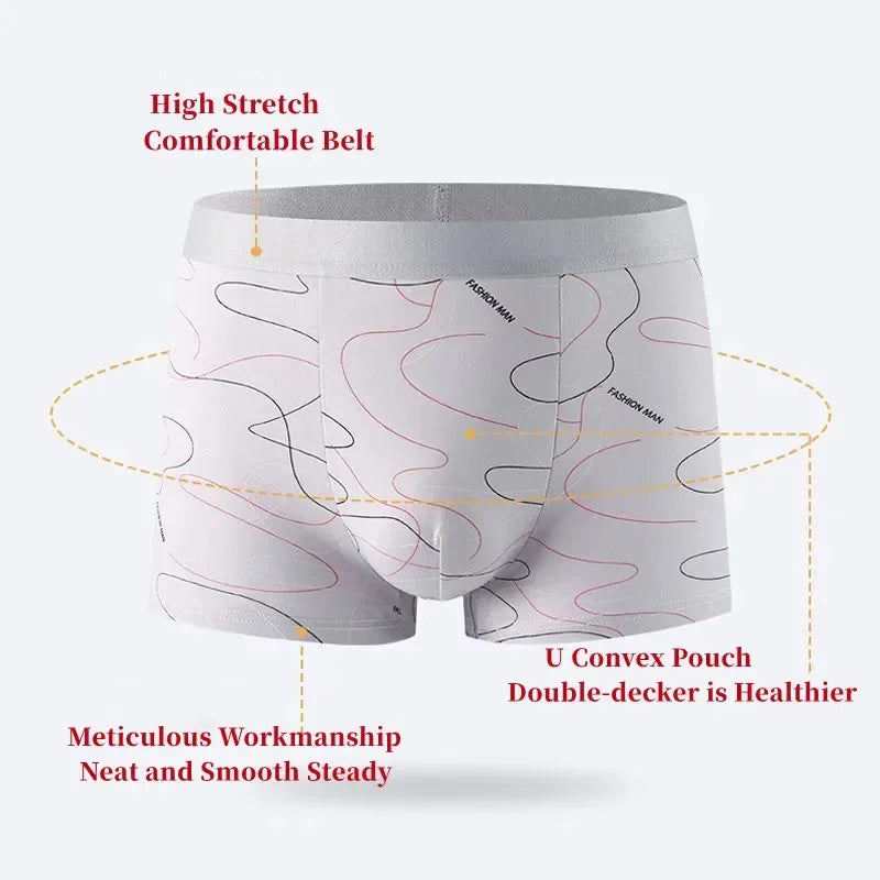 4/8Pcs Man Boxers Printed Underpants U Convex Panties Male Fashion Comfortable Shorts Mens Solid Breathable Soft Underwear L-4XL