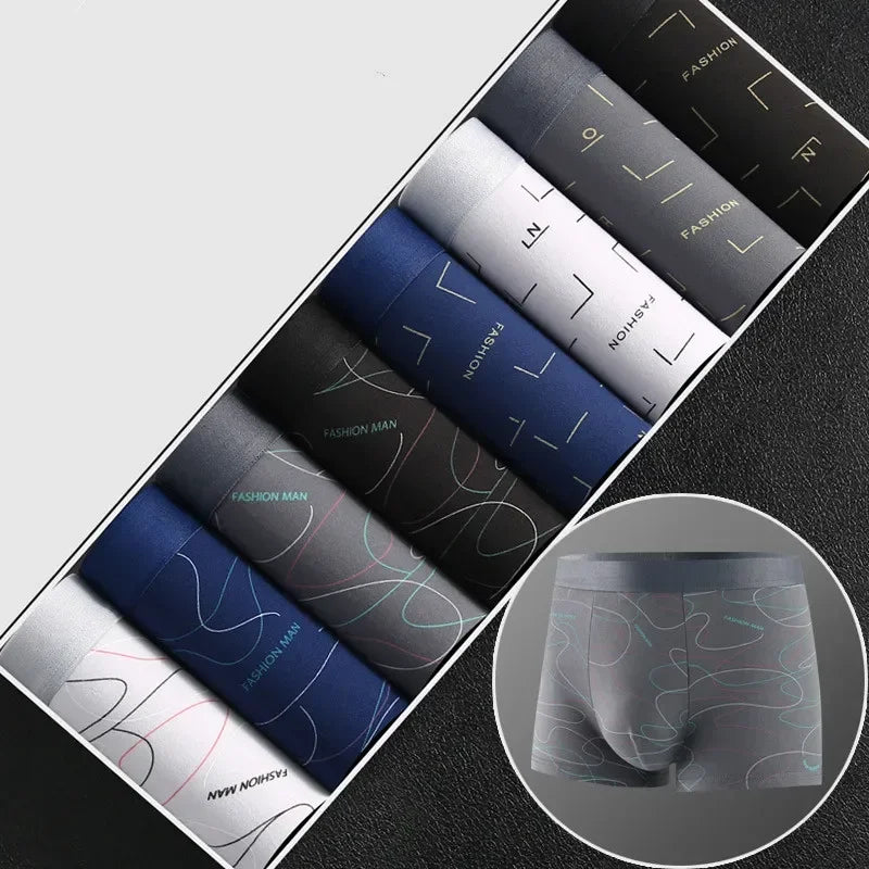 4/8Pcs Man Boxers Printed Underpants U Convex Panties Male Fashion Comfortable Shorts Mens Solid Breathable Soft Underwear L-4XL