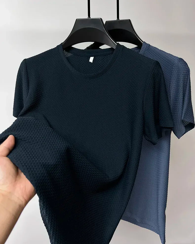 Summer Ice Silk High-End Solid Color High Quality Short Sleeve T Shirts Men's Breathable Fashion T-Shirt Male Brand Clothes 6XL