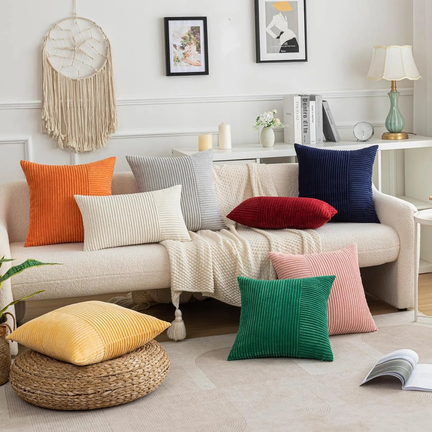 Red Cozy Striped Corduroy Pillow Covers Super 30x50CM Soft Square Throw Pillow Covers Case Cushion Covers for Sofa Couch Sofa