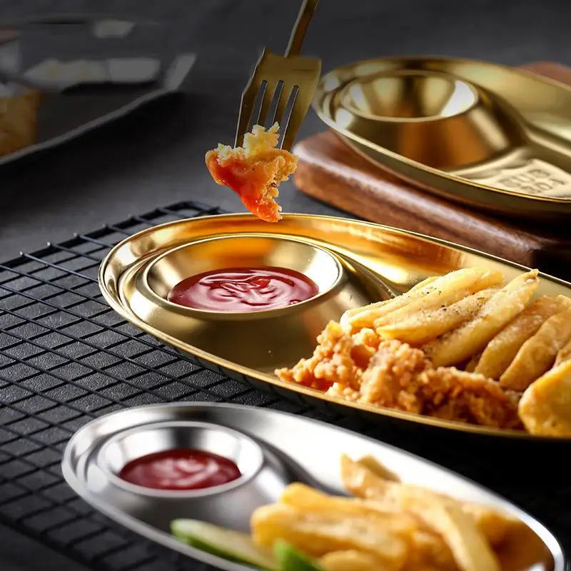 Stainless Steel Serving Tray Multi-purpose Snack Appetizer Dumpling Plate Household Kitchen Food Dish
