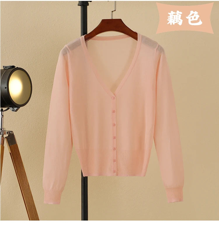 Summer Cardigan Women Cropped Korean Fashion Style Female Black Women's Coat Clothing V-neck Ladies Sweater Outerwear Cute Basic