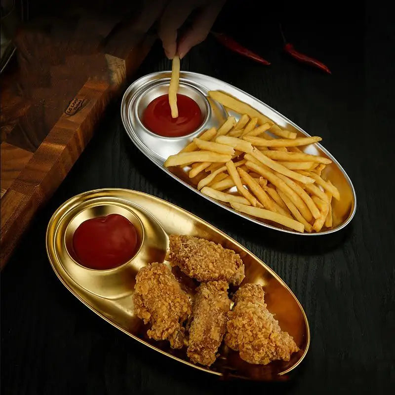Stainless Steel Serving Tray Multi-purpose Snack Appetizer Dumpling Plate Household Kitchen Food Dish