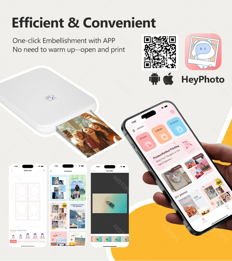 HPRT MT53 Portable Photo Printer Pocket Zink Technology Bluetooth Print 2x3'' Sticky-Backed Photo Paper Machine with Papers Case