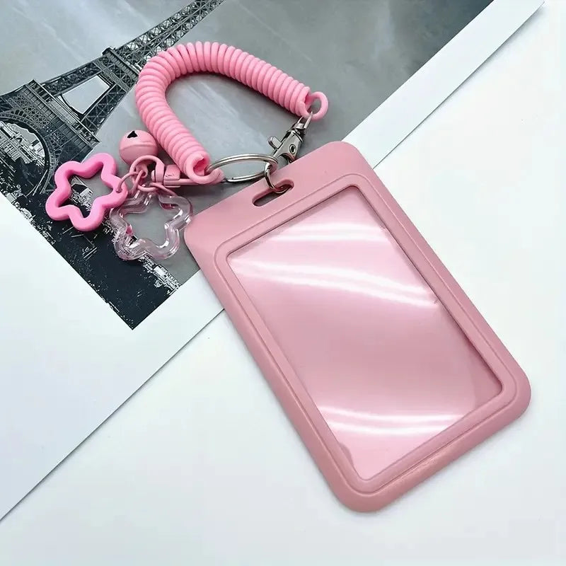 colorful star-shaped retractable plastic ID card holder with keychain. Cute and practical, suitable for bus cards, campus ID,