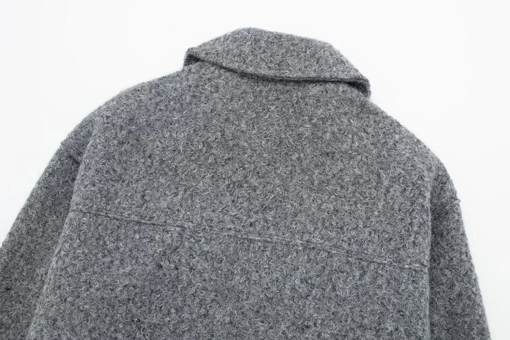 Knit Fashion Warm Jackets Coat Women's Zipper Pocket Solid Lapel Loose Commute Stitch Sweatshirt Female Autumn Jackets New