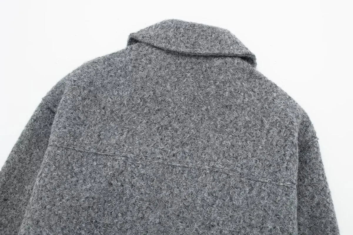 Knit Fashion Warm Jackets Coat Women's Zipper Pocket Solid Lapel Loose Commute Stitch Sweatshirt Female Autumn Jackets New