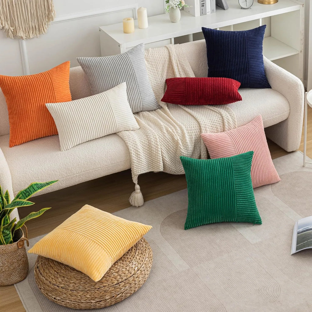 Red Cozy Striped Corduroy Pillow Covers Super 30x50CM Soft Square Throw Pillow Covers Case Cushion Covers for Sofa Couch Sofa