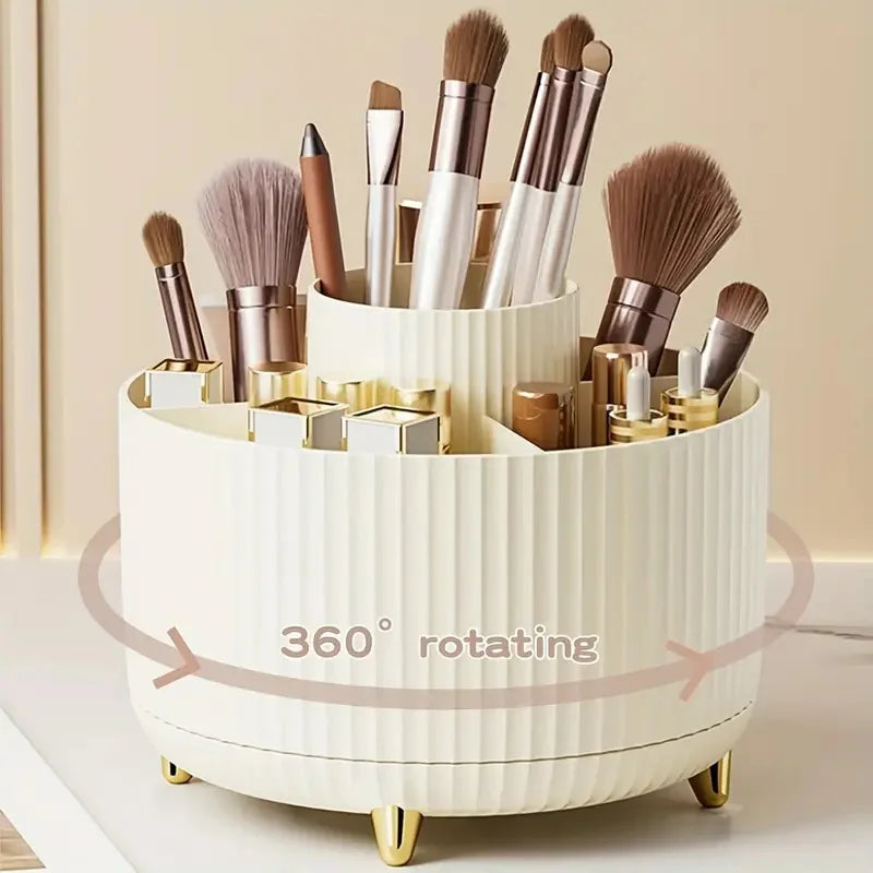 360° Rotate Makeup Brush Holder Organizer 5 Slot Multi-Purpose Desktop Storage Cup Holder Organizers Storage for Vanity Bathroom