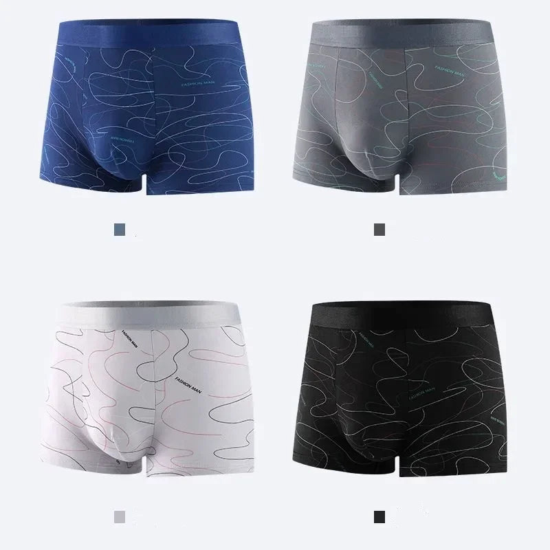 4/8Pcs Man Boxers Printed Underpants U Convex Panties Male Fashion Comfortable Shorts Mens Solid Breathable Soft Underwear L-4XL
