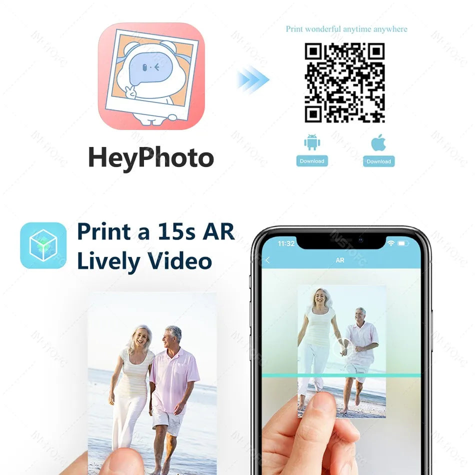 HPRT MT53 Portable Photo Printer Pocket Zink Technology Bluetooth Print 2x3'' Sticky-Backed Photo Paper Machine with Papers Case