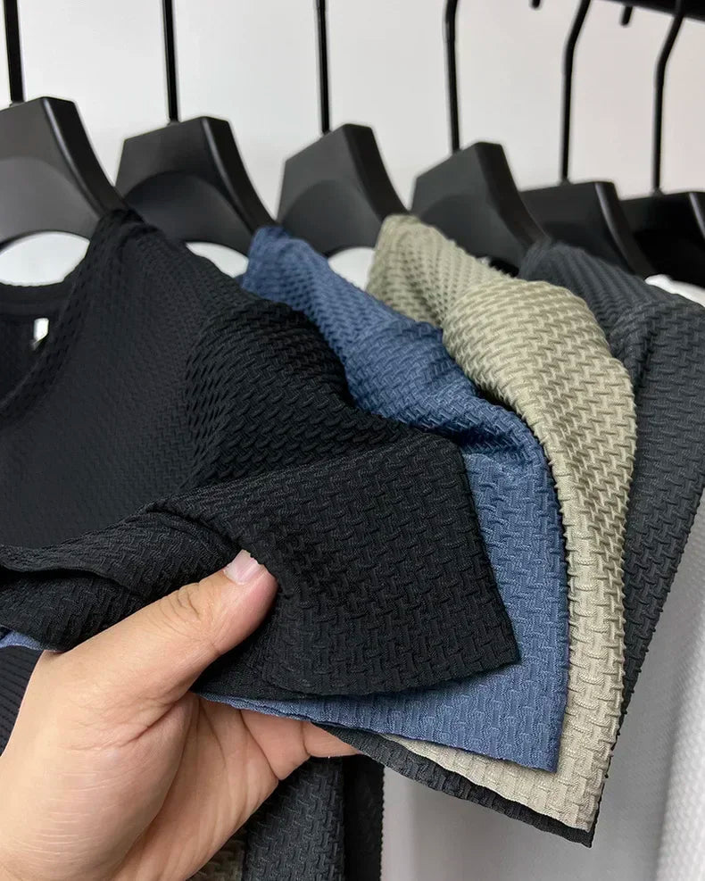 Summer Ice Silk High-End Solid Color High Quality Short Sleeve T Shirts Men's Breathable Fashion T-Shirt Male Brand Clothes 6XL