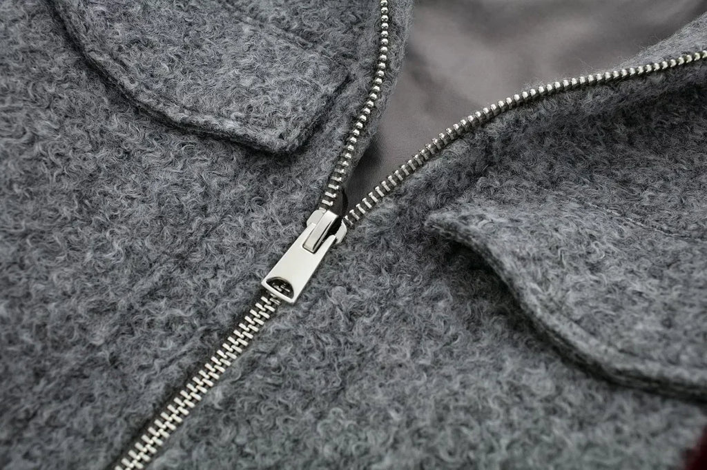 Knit Fashion Warm Jackets Coat Women's Zipper Pocket Solid Lapel Loose Commute Stitch Sweatshirt Female Autumn Jackets New