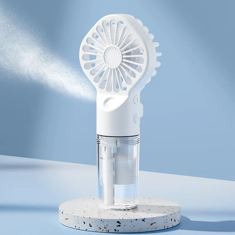 Water Mist Fan Portable Humidifier Small Handheld Spray Fan 4-speed Wind, Strong Wind Force Outdoor Travel Water Spray Fan