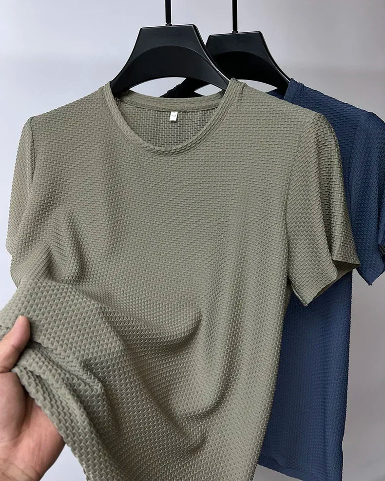 Summer Ice Silk High-End Solid Color High Quality Short Sleeve T Shirts Men's Breathable Fashion T-Shirt Male Brand Clothes 6XL