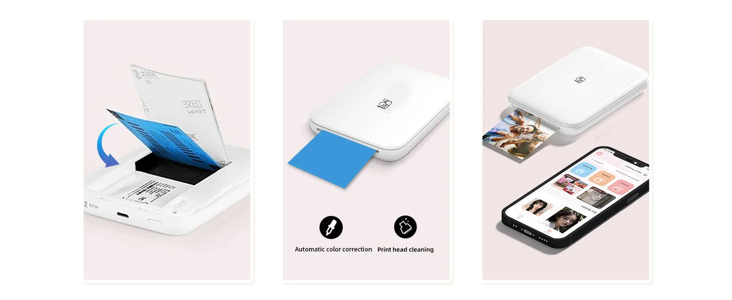 HPRT MT53 Portable Photo Printer Pocket Zink Technology Bluetooth Print 2x3'' Sticky-Backed Photo Paper Machine with Papers Case