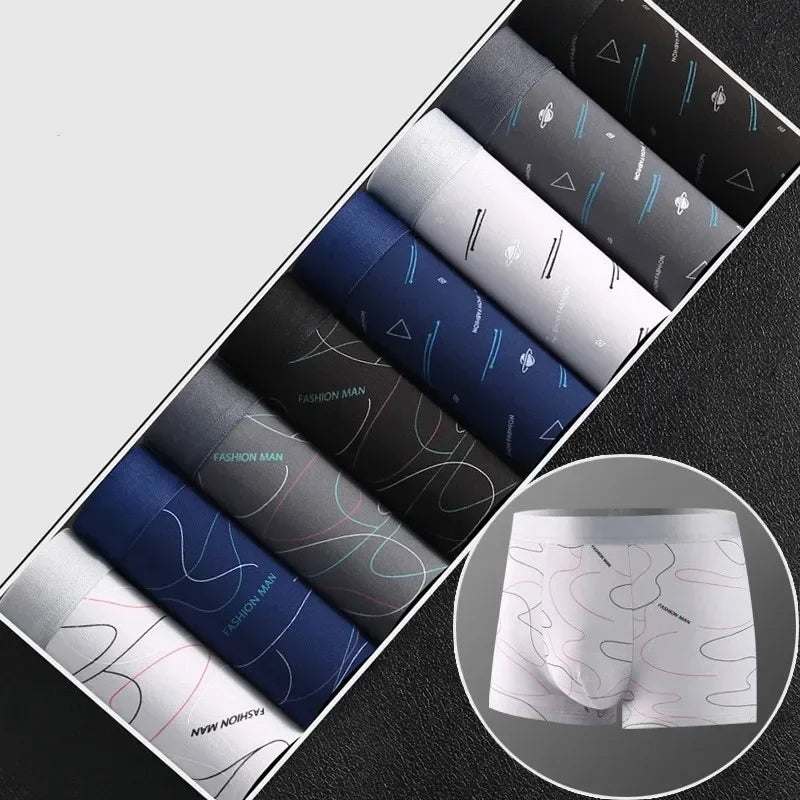 4/8Pcs Man Boxers Printed Underpants U Convex Panties Male Fashion Comfortable Shorts Mens Solid Breathable Soft Underwear L-4XL