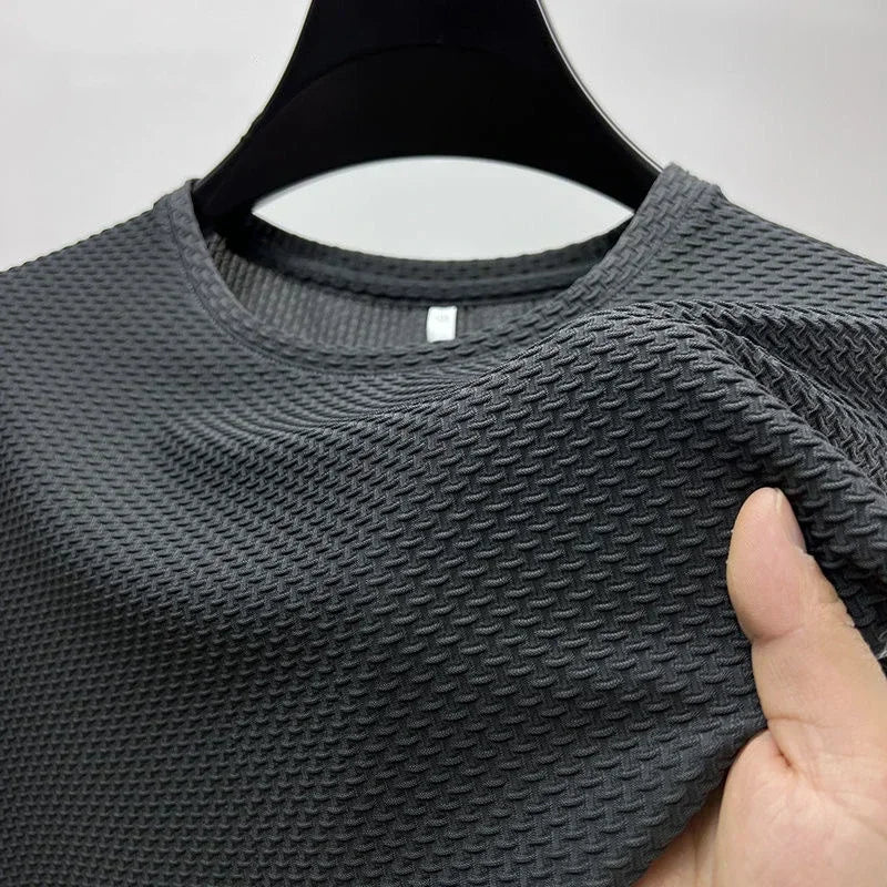 Summer Ice Silk High-End Solid Color High Quality Short Sleeve T Shirts Men's Breathable Fashion T-Shirt Male Brand Clothes 6XL
