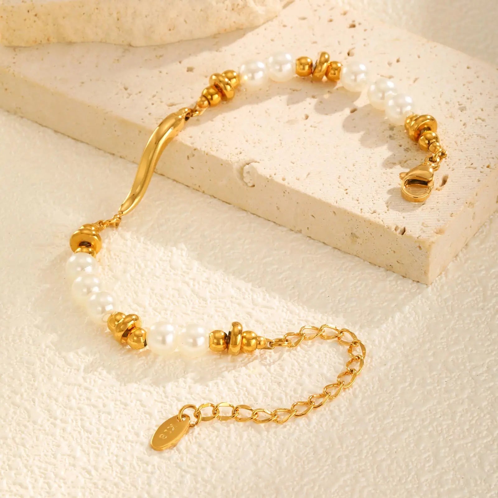 Vnox Gold Plated Bead Pearl Chain Bracelet For Women, Charm Multilayer Wristband, Stainless Steel Waterproof Jewelry