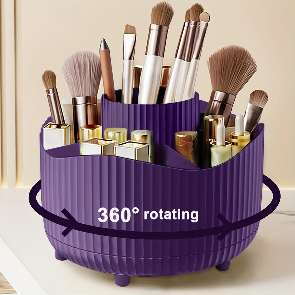 360° Rotate Makeup Brush Holder Organizer 5 Slot Multi-Purpose Desktop Storage Cup Holder Organizers Storage for Vanity Bathroom