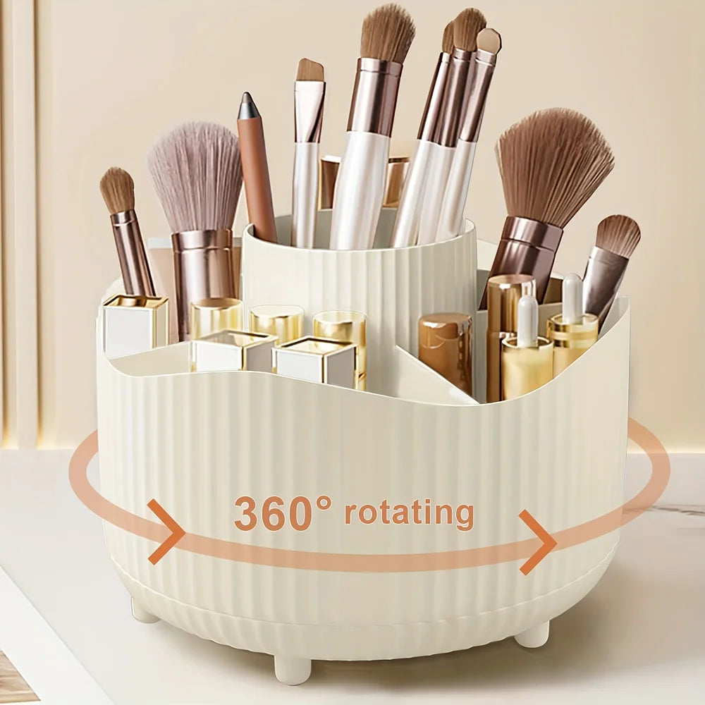 360° Rotate Makeup Brush Holder Organizer 5 Slot Multi-Purpose Desktop Storage Cup Holder Organizers Storage for Vanity Bathroom