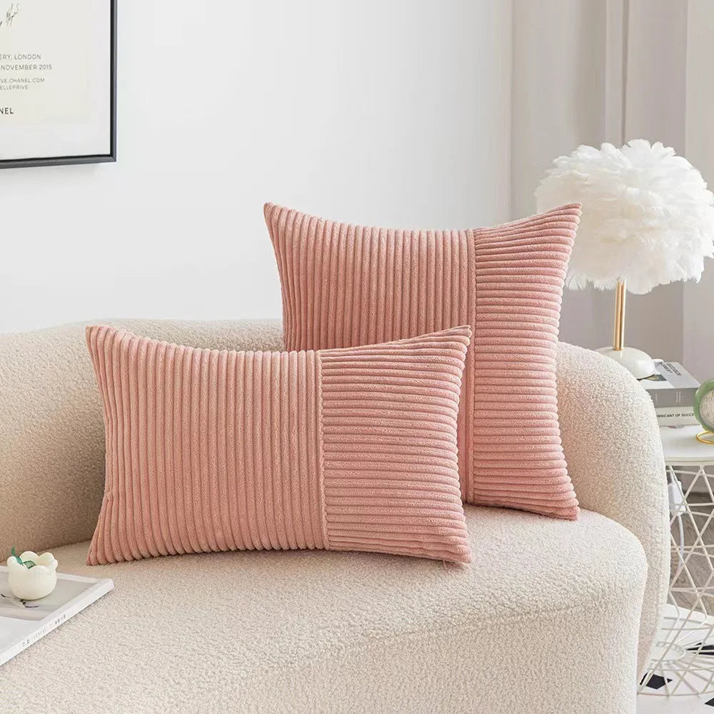 Red Cozy Striped Corduroy Pillow Covers Super 30x50CM Soft Square Throw Pillow Covers Case Cushion Covers for Sofa Couch Sofa