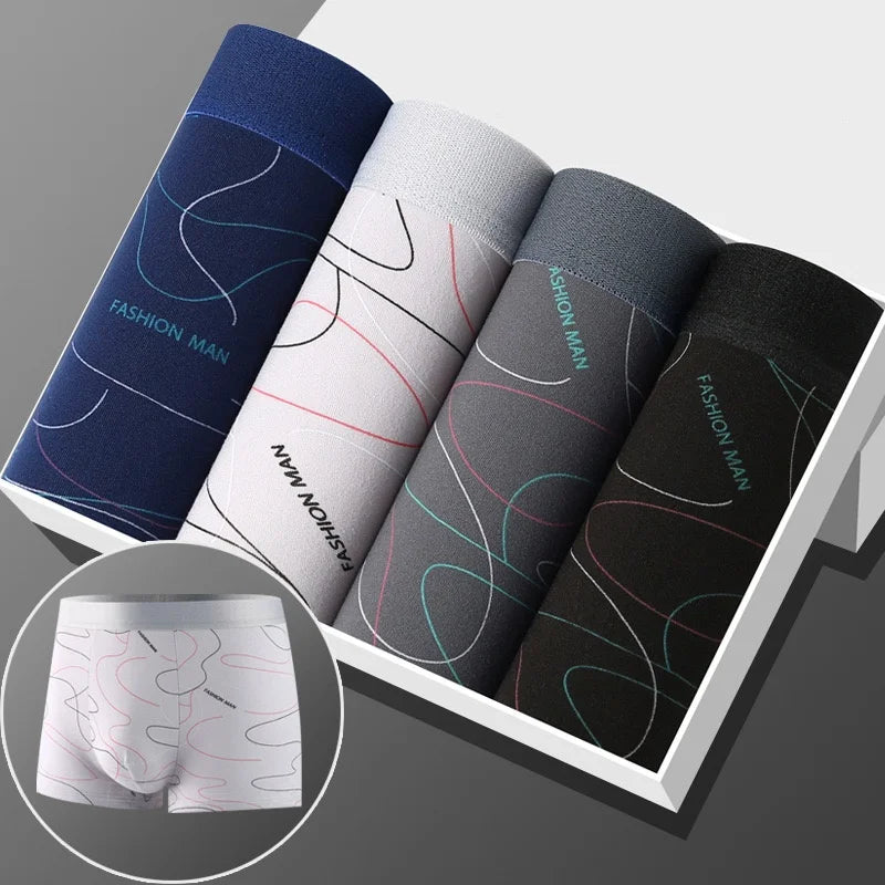 4/8Pcs Man Boxers Printed Underpants U Convex Panties Male Fashion Comfortable Shorts Mens Solid Breathable Soft Underwear L-4XL