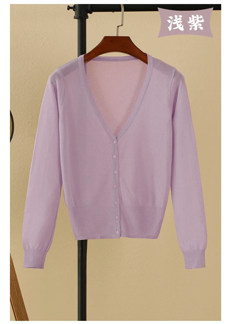 Summer Cardigan Women Cropped Korean Fashion Style Female Black Women's Coat Clothing V-neck Ladies Sweater Outerwear Cute Basic