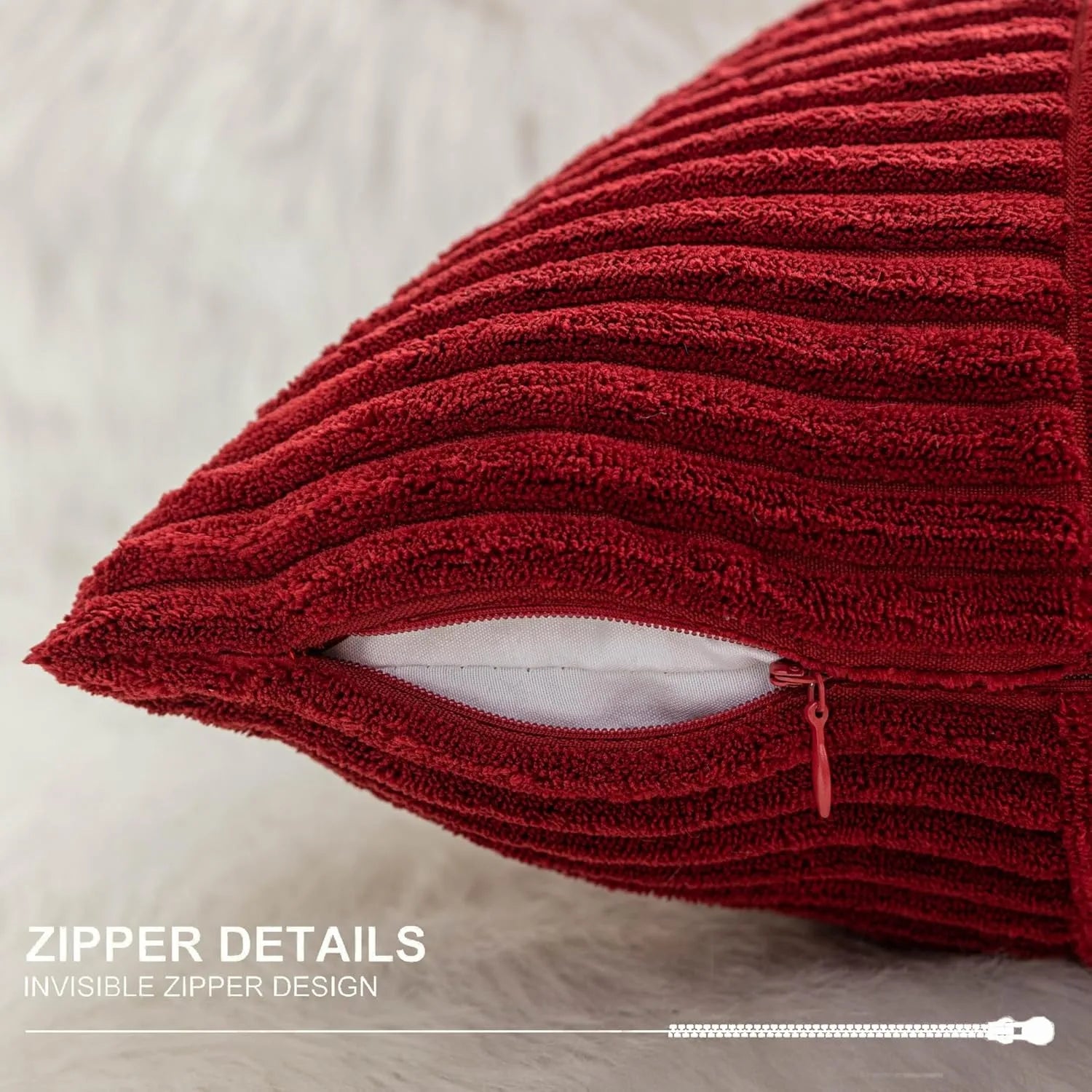 Red Cozy Striped Corduroy Pillow Covers Super 30x50CM Soft Square Throw Pillow Covers Case Cushion Covers for Sofa Couch Sofa
