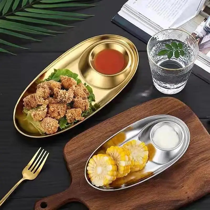 Stainless Steel Serving Tray Multi-purpose Snack Appetizer Dumpling Plate Household Kitchen Food Dish