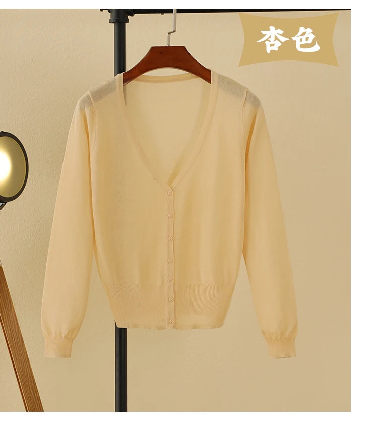 Summer Cardigan Women Cropped Korean Fashion Style Female Black Women's Coat Clothing V-neck Ladies Sweater Outerwear Cute Basic